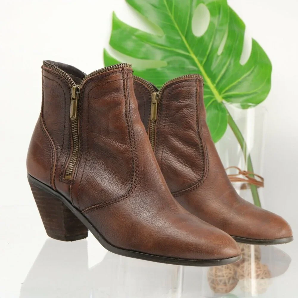 Sam Edelman Womens Linden Boot Size 7 Brown Leather Western Block Heel  Zip Edge